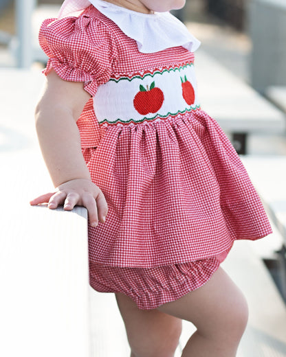 Red Gingham Smocked Apple Diaper Set
