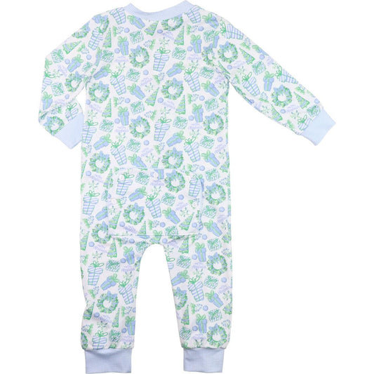 Blue And Green Knit Merry Christmas Zipper Pajamas