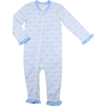 Blue Knit Apple And Bow Zipper Pajamas