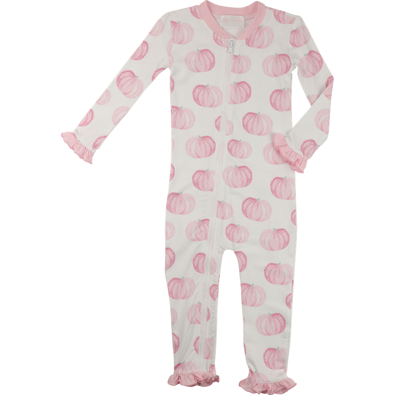 zipper pajama with pink pumpkin pattern on a white background