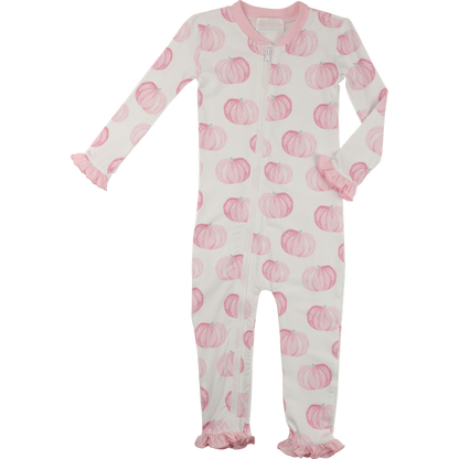 zipper pajama with pink pumpkin pattern on a white background