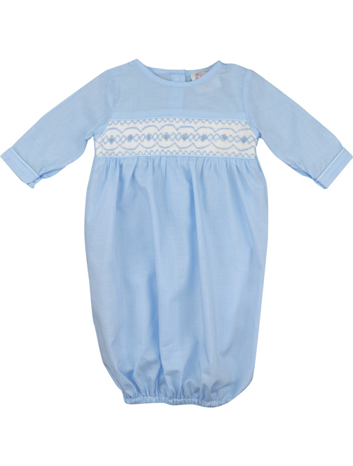 Blue Geometric Smocked Baby Gown