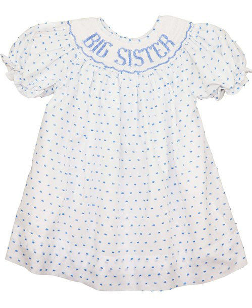 Blue Swiss Dot Smocked Big Sister Dress